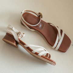 Aiertu - Women's genuine leather narrow band ankle strap flats sandals open toe summer gladiador sandals summer new shoes for women Aiertu