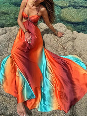 Aiertu - Fashion Panelled Dress Women Hollow Out Sling Backless A-line Floor-length Dresses Female 2025 Spring Summer Vacation Lady Robe Aiertu