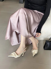 Aiertu - High Quality Butterfly-knot Stiletto Heels Women Pumps Fashion Satin Pointed Toe Buckle Strap Stripper Party Shoes Aiertu