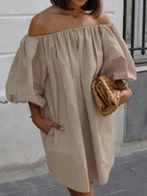 Aiertu - Sexy Slash Neck Off Shoulder Khaki Short Dress High Street Fashion Casual Woman Clothing Summer Puff Sleeve Solid Party Dresses Aiertu