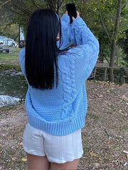 Aiertu - Blue Thickened Twist Knitted Pullover For Women Fashion O-necklong Sleeve Loose Sweater Tops 2026 New High Street Knitwear Aiertu
