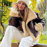 Aiertu - New Autumn Winter Women Faux Lamb Fur Short Jacket Vintage Female Moto Biker Zipper Thick Warm Coat Fleece Outwear Aiertu