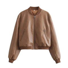 Aiertu - Autumn Faux Leather Jacket Women Vintage Short PU Jacket Coat Female Bomber Jacket Winter Clothes Women Aiertu