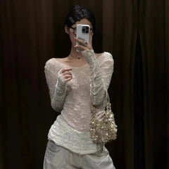 Aiertu - Y2k Aesthetic Sexy U Neck Backless Women Shirt 2025 White Diamond Streetwear Vintage Blouse Harajuku Fairy Bodycon Grunge Blusas Aiertu