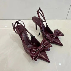 Aiertu - Elegant Wedding Bridal Pumps Sexy Ankle Strap Red Big Bow Pointed Toe Ladies Slingbacks 2025 Spring Luxury Office Women Shoes Aiertu