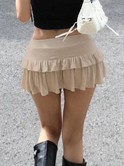 Aiertu Casual Solid Ruffles A-Line Skirts Preppy Style Basic Slim Low-Waisted Mini Skirts Women 2025 Summer Fashion Streetwear Aiertu