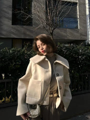 Aiertu - 2026 Warm Lapel Long Sleeved With Pocket Crop Jacket Women's Single Breasted Casual Coat Autumn Winter Ladies Street Outerwear Aiertu