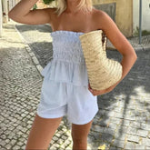 Aiertu - New Strapless Slim Fit Top and Shorts Set Casual Vacation Style Aiertu