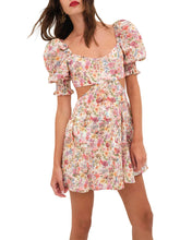 Aiertu - Women s Summer Floral Print Dress Short Puff Square Neck Cutout Waist Mini A-Line Dress Aiertu