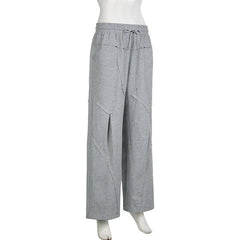 Aiertu - 2025 New Harajuku Korean Style Gray Loose Wide Leg Trousers Street Joggers Stylish Chic Split Patchwork Women Baggy Pants Aiertu