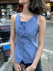 Aiertu - Summer Y2k Aesthetic Slim Fit Solid Tops Women Sleeveless Harajuku Grunge Tank Womens Single Breasted Streetwear Casual Tanks Aiertu
