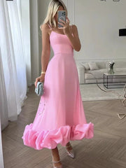 Aiertu - Elegant Party Evening Maxi Dresses for Women Spaghetti Strap Backless Sexy Long Summer Dress Ruffles Aline Dress Aiertu