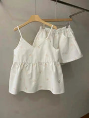 Aiertu - Sweet Hot Girl Denim Suit Women's Summer Embroidered Bow Strap Vest High Waist Shorts Two-piece Set Fashion Female Clothes Aiertu