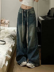 Aiertu - American Streetwear Jeans Women High Waist Y2K Lace Up Denim Pants Fall Loose Vintage Harajuku Female Casual Trousers New Aiertu