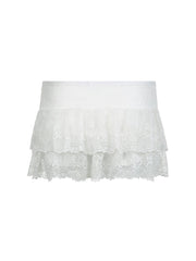 Aiertu - summer inspo Black Solid Low Waist Tiered Lace Shorts Skirts Womens White Fairycore Micro Boho Skirt Aiertu