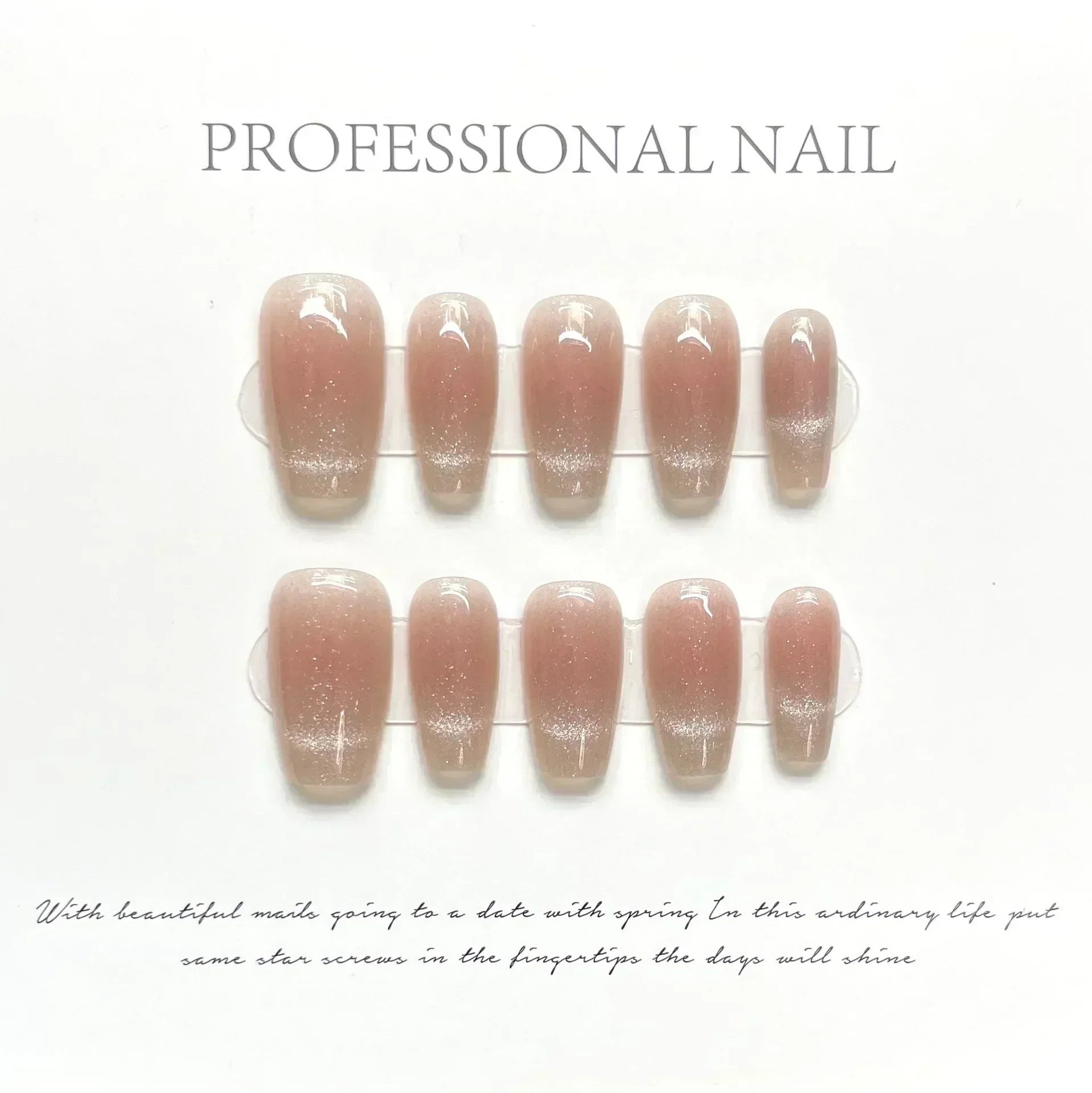 Aiertu 10Pcs Cat Eye Handmade Press On Nails with Gradient Design False Nails Full Cover French Ballerina Wearable Artificial Nail Tips Aiertu