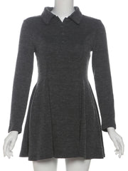 Aiertu - Sexy Y2K Fashion Dress Women Elegant Button Polo-Neck Full Sleeve Streetwear Casual Simple Daily Classic Mini Bodycon Aiertu