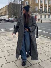 Aiertu - Elegant Woolen Solid Women Windbreak Full Sleeve Double Breasted Female Maxi Coat 2026 Autumn Winter Lapel Loose Lady Overcoat Aiertu