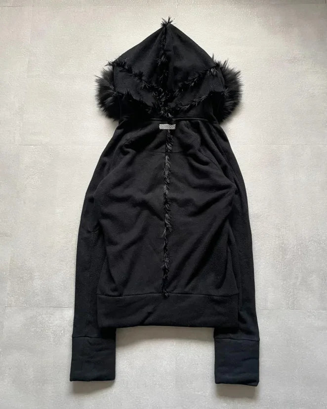 Aiertu - Exquisite Trendy Stitching Fur Collar Simple Double-sided Hooded Thickened Coat High Street Hip-hop Y2k Punk Retro Couple Coat Aiertu