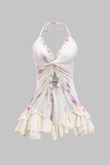 Aiertu Ombre Print Ruffle Halter Cut Out Mini Dress Aiertu