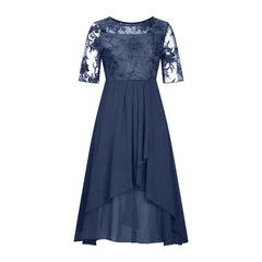 Aiertu - Dresses For Women Elegant Lace Chiffon Flowy Dress Evening Party Gown Half Sleeve Lace Chiffon Dress Vestidos En Oferta Liquidac Aiertu