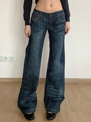Aiertu -Vintage Washed Ruched Loose Low-Waist Jeans aiertu