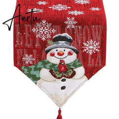 33X180Cm Red Christmas Table Runner Tablecloth Snowman Snowflake Decor Table Cover Christmas Party Decoration Supplies Aiertu