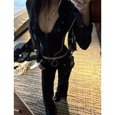Aiertu Y2K Cropped Black Shirts Women Vintage Sexy V Neck Tunic Blouses Harajuku Gothic Aesthetic Long Sleeve Zipper Slim Tops Aiertu