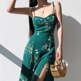 Aiertu - Lace Up Slit Green Midi Dress Aiertu