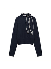 Aiertu Women Fashion With Bow Black Pullover Knitted Sweater Vintage O-Neck Long Sleeves Female Chic Lady Tops Aiertu