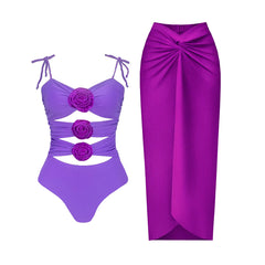 Aiertu - 3D Flower One Piece Swimsuit Sexy Women Swimwear V Neck Summer Suits Female Off Shoulder Bikinis Sliming Bodysuit Chic Beachwear Aiertu