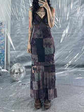 Aiertu -Vintage Asymmetrical Print Mesh Cami Maxi Dress aiertu