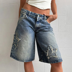 Aiertu - Blue Denim Shorts Woman Low Rise Baggy Jeans Streetwear Woman Summer Bottoms P77-DZ37 Aiertu