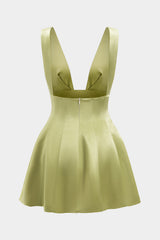 Aiertu - Satin Backless Pleated Sleeveless Mini Dress Aiertu