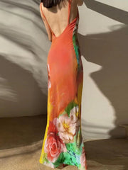 Aiertu - 2026 Summer Sexy Backless Flower Printed Long Slip Dress Streetwear Women's Sleeveless High Waist Bodycon Holiday Party Dresses Aiertu