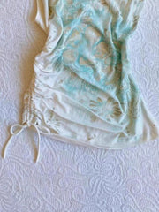 Aiertu - Summer Vintage Women One Shoulder Tank Y2k Aesthetic Flower Printing Slim Tunic Drawstring Vest Streetwear Fairy Grunge Camis Aiertu
