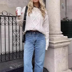 Aiertu - Vintage Women Knitted Pullovers Elegant Casual Oversize Long Sleeve Sweaters Autumn Winter Solid Lady Sweaters Street Aiertu