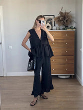 Aiertu - Black Elegant Summer Suits For Women New V Neck Lace-up Sleeveless Tank Top+Ruffle Trouser Fashion Casual Pants Sets 2 Piece Set Aiertu