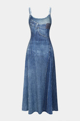 Aiertu Denim Print Slip Sleeveless Maxi Dress Aiertu
