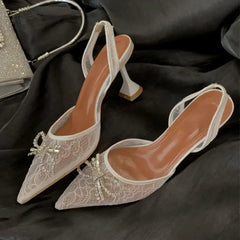 Aiertu - Butterfly-kont CRYSTAL Breathable Mesh Women Pumps Elegant Slingbacks Pointed Toe High Heels Banquet Party Shoes Aiertu