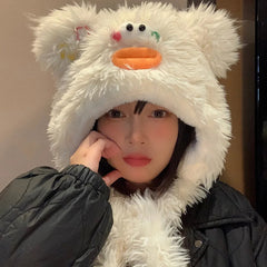 Aiertu - Cute Big Eyes Plush Hats For Women Girl Fashion Y2k Outdoor Warm Beanies Cap Winter Windproof Earflap Hat Funny Photography Gift Aiertu