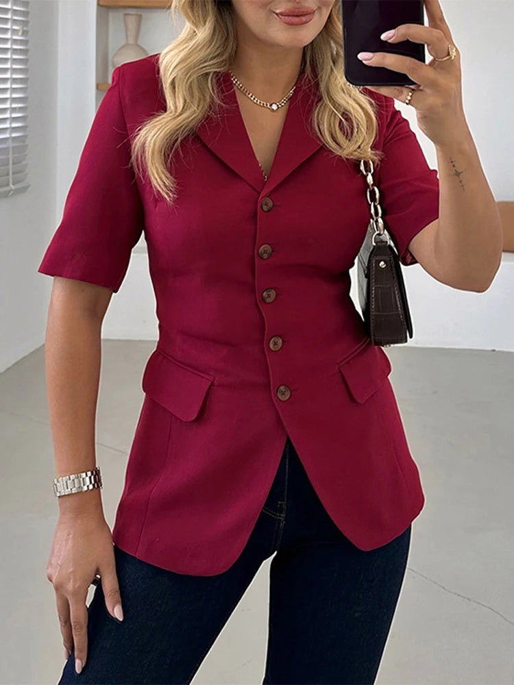 Aiertu - Fashion Commute Suit Coat Women Lapel Half Sleeves Single Breasted Slim Office Female Coats 2025 Spring Chic Solid Lady Jacket Aiertu