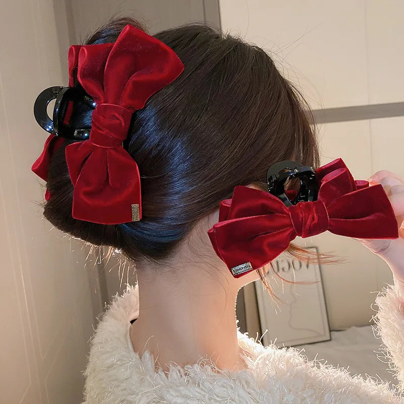Aiertu - Big Bow Hair Clip Women Girls Double-Sided Velvet Bowknot Shark Clips Korea Back Head Hairpin Autumn Winter Headwear Accessories Aiertu