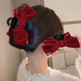 Aiertu - Big Bow Hair Clip Women Girls Double-Sided Velvet Bowknot Shark Clips Korea Back Head Hairpin Autumn Winter Headwear Accessories Aiertu