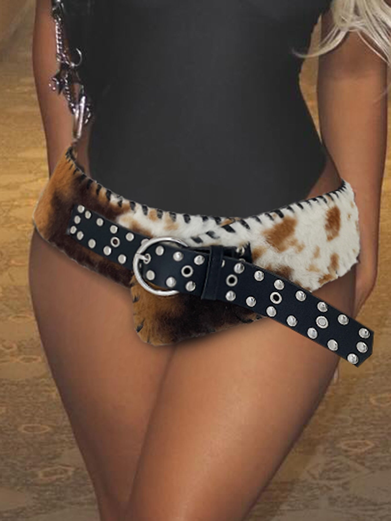 Aiertu - summer inspo Fashion Classical Leather Pu Spliced Faux Fur Women’s Belts Cow Pattern Exquisite Retro Accessories Aiertu