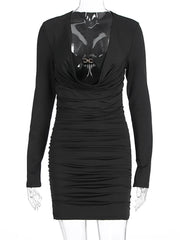 Aiertu - Sexy V Neck Mini Dress High Waist Patchwork Long Sleeve Bodycon Dresses Hot Girl Vacation Slim Party Elegant Dress Women Aiertu
