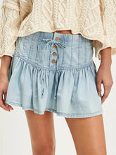 Aiertu - Drawstring Denim Mini Skirts For Women Summer Buttons Elastic Waist Short A-line Skirt Simple Casual Fashion Faldas Bottom New Aiertu