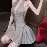 Aiertu - French Style Sexy Backless Halter Dress For Summer Women Party Mini Robe Aiertu