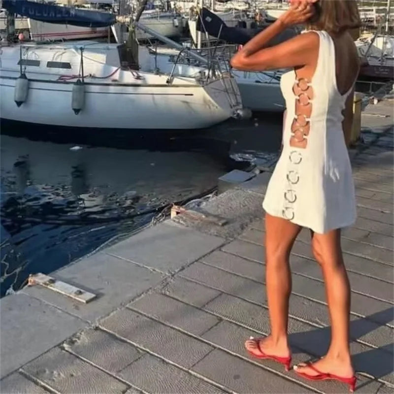Aiertu - European and American style fashion sexy side circle decoration sleeveless dress female hot girl slim fit mini skirt Aiertu