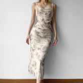 Aiertu - Floral Print Slit Mesh Maxi Dress Aiertu